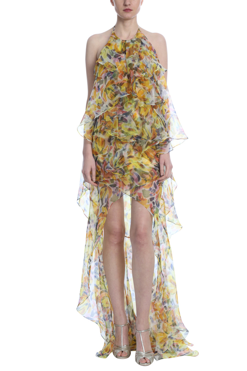 badgley mischka sangria ruffle gown