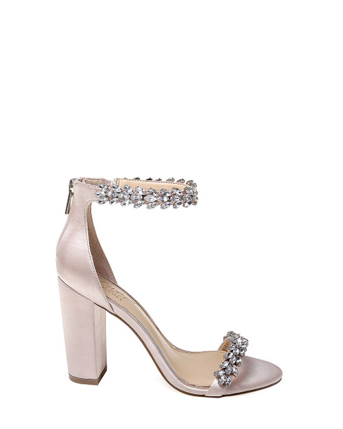 mayra champagne satin rhinestone ankle strap heels