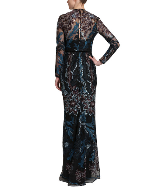 badgley mischka embroidered mesh dress