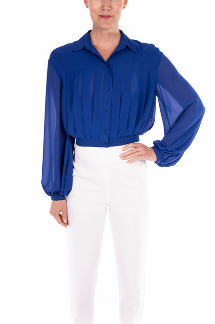 Ink Blue Georgette Pleated Top Front