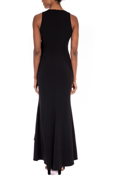 Black Crepe Ruffle Side Gown Back