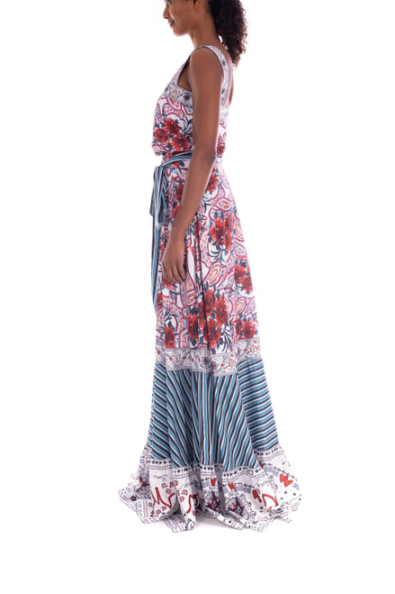 Red Multi Crepe De Chine Printed Gown Side