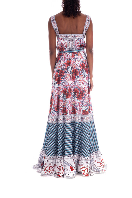 Red Multi Crepe De Chine Printed Gown Back