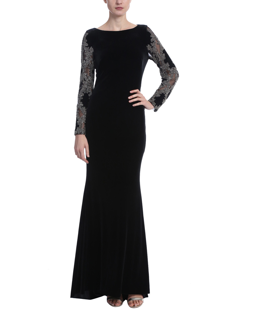 black velvet gown long sleeve