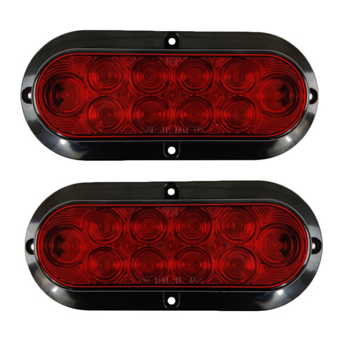 Pair of 6" Oval Trailer Tail Brake Lights Surface Mount - LED