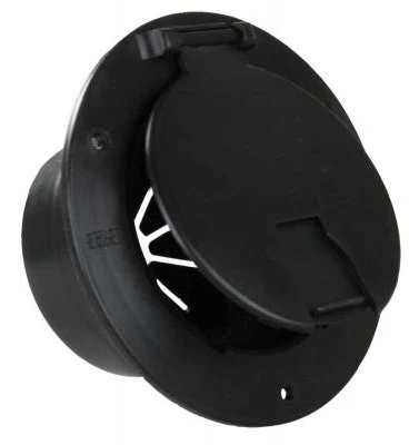 JR Products 5" Round Power Cord Hatch With Back - Black
