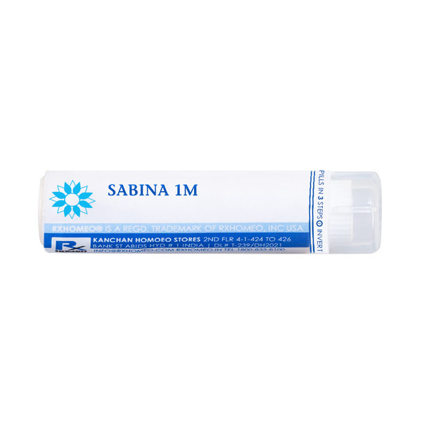 Shop Rxhomeo® homeopathic single remedy pills Sabina for Abortion, Leucorrhoea, Menstrual Disorders, Uterine Pain.