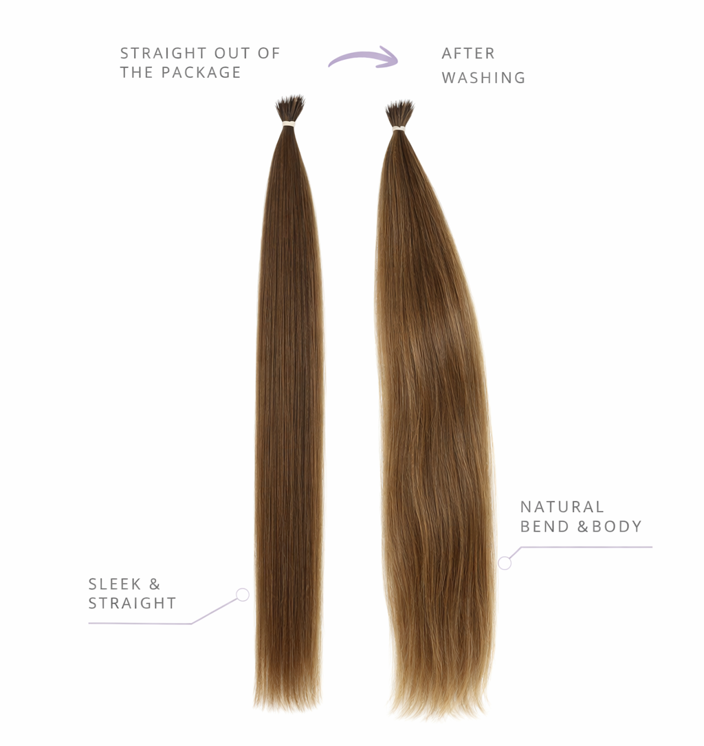 Straight nano extensions before and after washing