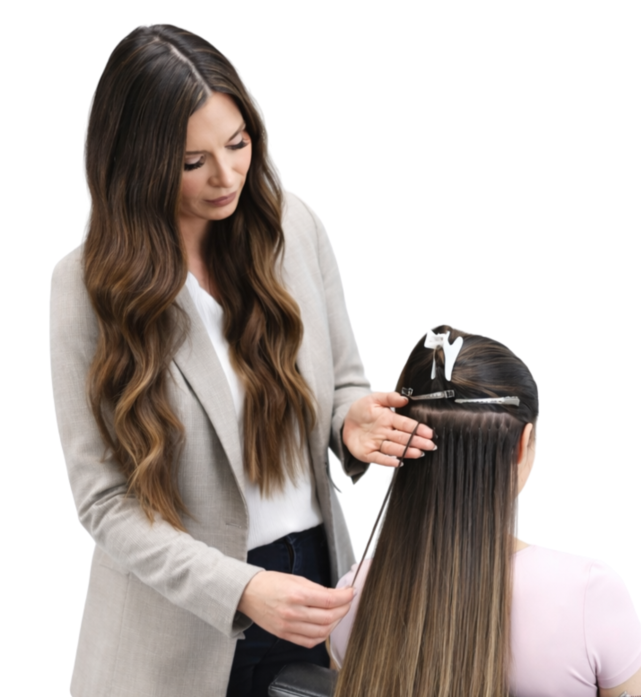 Extension specialist installing hair extensions