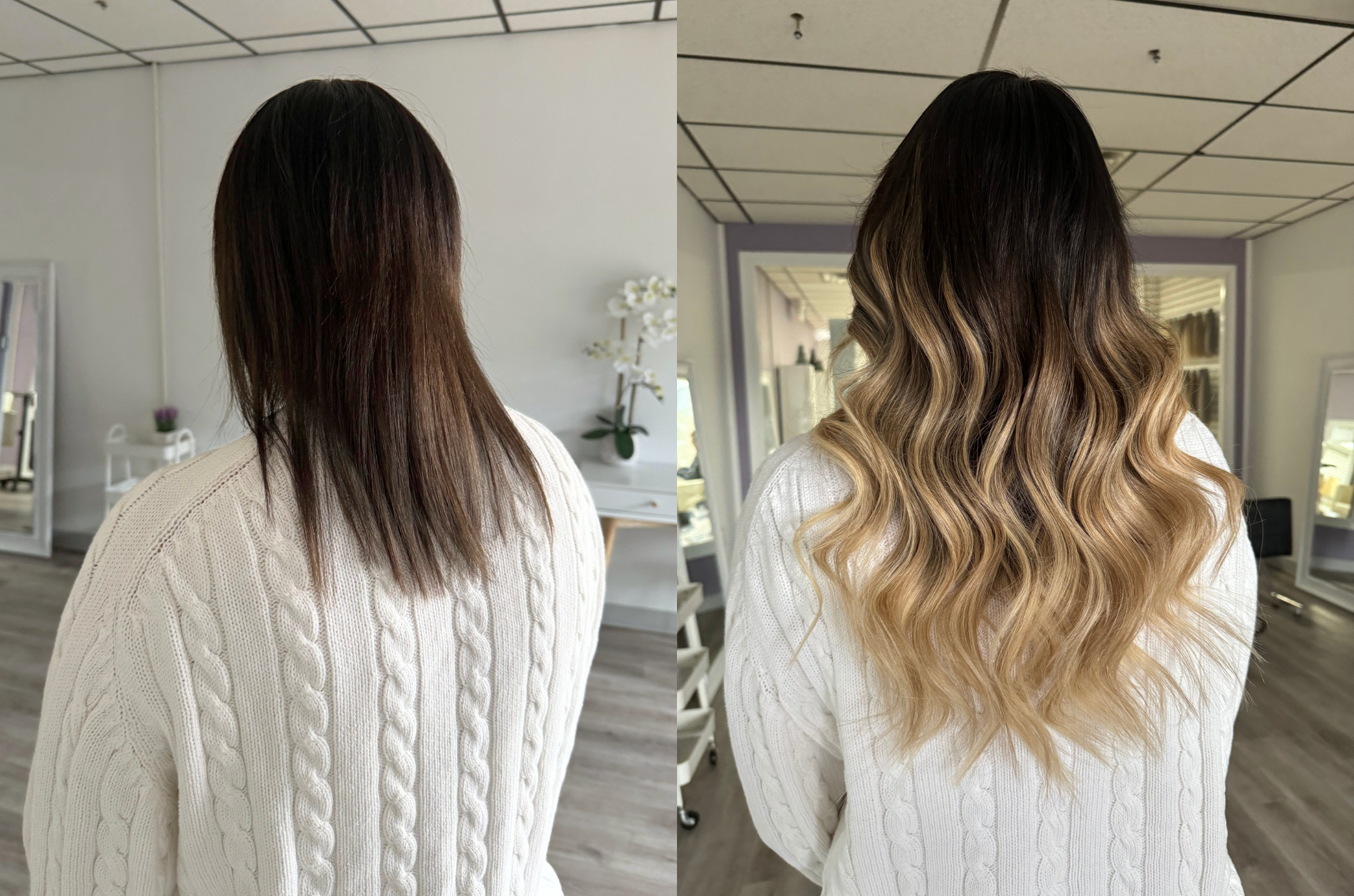 Hair extension colour and technique detail