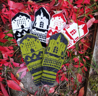 Scandinavian design, Örebro mittens, Knitted mittens with pattern inspired by the Örebro architecture.