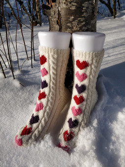 Knitted sock with hearts, Valentines knitting pattern, knitted socks, sock pattern, Valentines gift