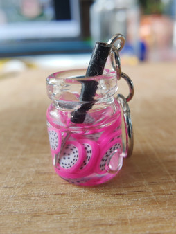 Dragonfruit drink stitch marker, miniature, resin