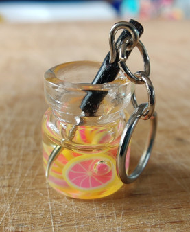 Pink grapefruit drink stitch marker, miniature, resin