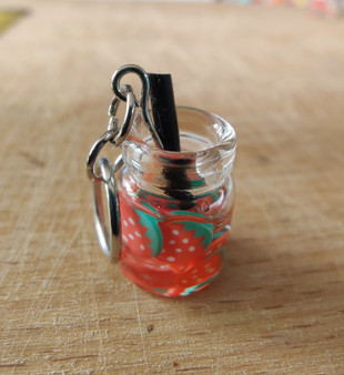 Strawberry drink stitch marker, miniature, resin