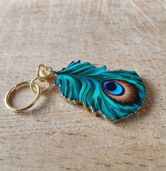 Peacock feather stitch marker, metal stitch marker, peacock