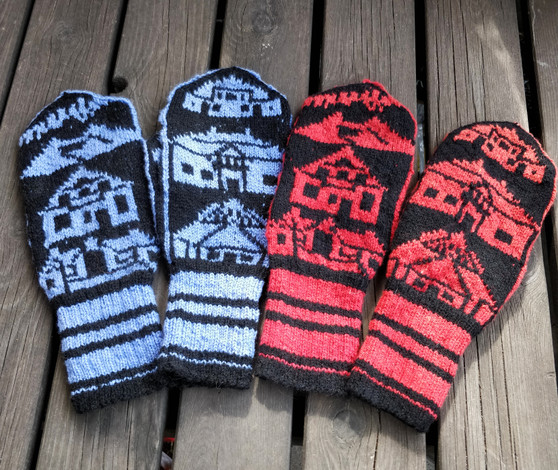 Scandinavian design, Kiruna mittens, Knitted mittens with pattern inspired by the Kiruna architecture.