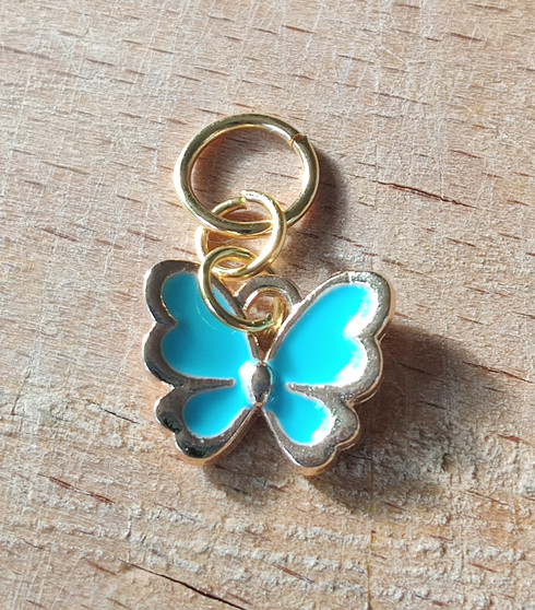 Blue butterfly stitch marker, light weight