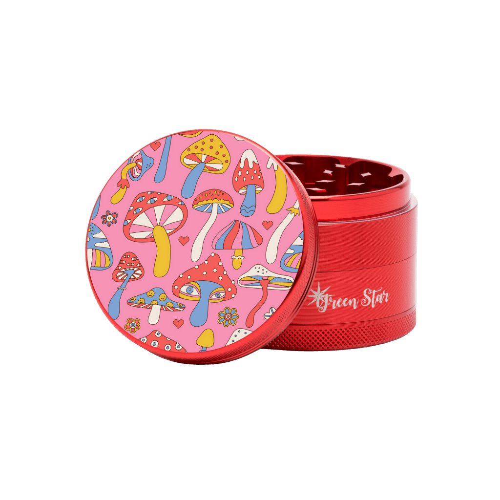 4 Piece 2.5" Mushroom Faces Herb Grinder by Green Star HS Wholesale