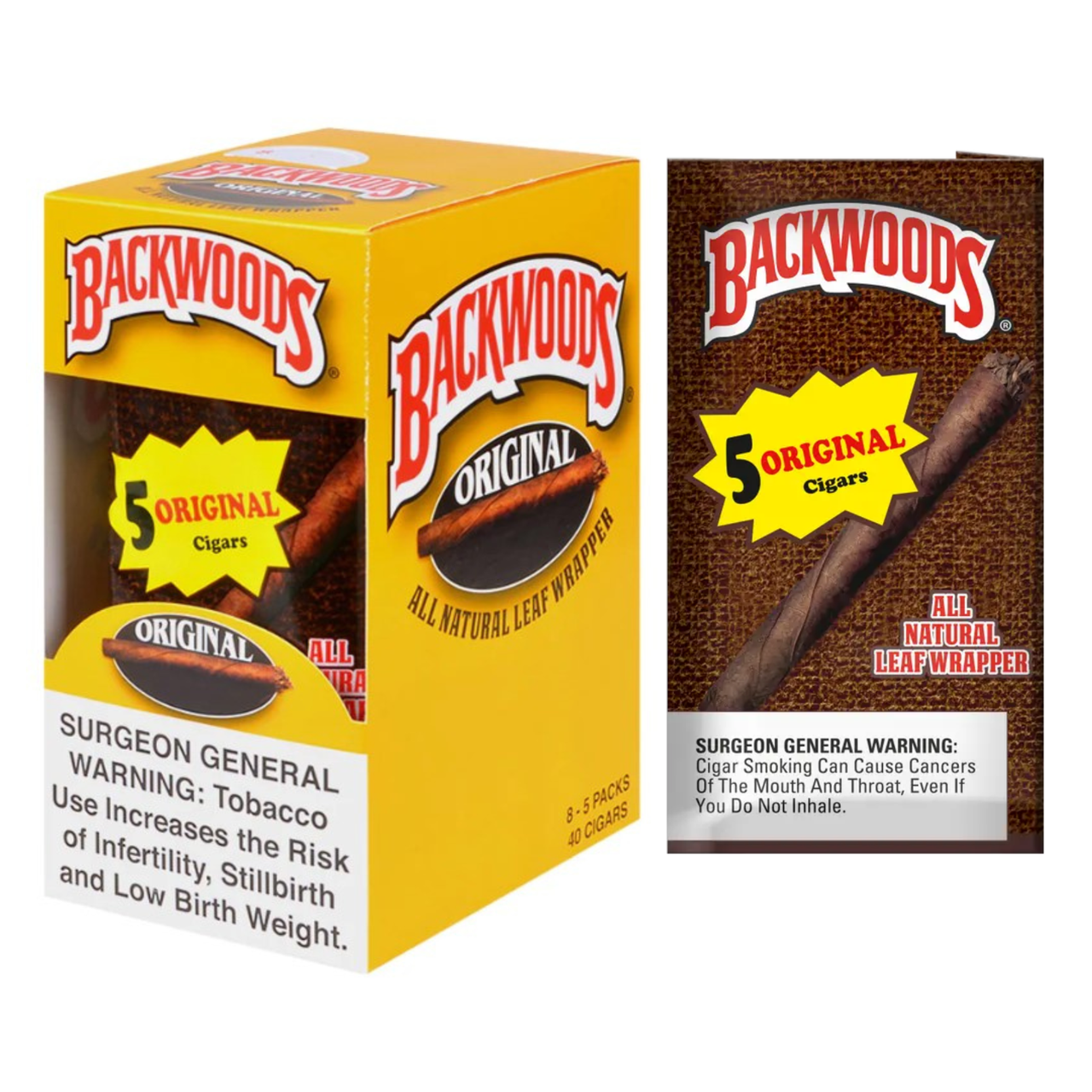 Backwoods Cigar Wraps (5ct) Display of 8 - HS Wholesale