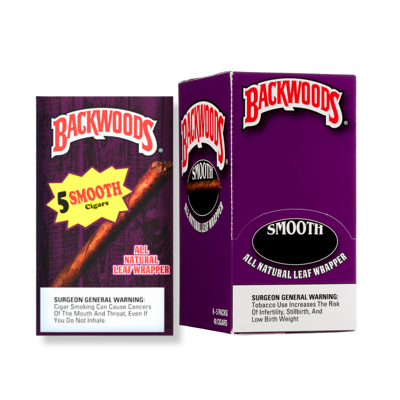Backwoods Cigar Wraps (5ct) Display of 8 - HS Wholesale
