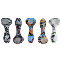 4.5" Silicone Assorted Water Transfer Design Glass Bowl Hand Pipe (MSRP $15.00)