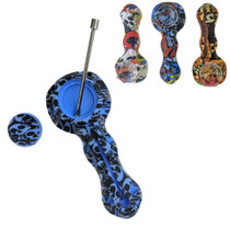 4.5" Silicone Water Transfer Design Spoon Hand Pipe w Poker (MSRP $40.00)