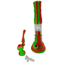 15" Silicone Glass Tree Perc Water Pipe - with Bubbler, 14M Bowl & Ash Catcher Combo Attachment - Single Assorted (MSRP $90.00)