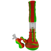 15" Silicone Glass Tree Perc Water Pipe - with Bubbler, 14M Bowl & Ash Catcher Combo Attachment - Single Assorted (MSRP $90.00)