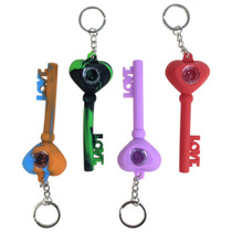 4" Silicone Love Heart Key Hand Pipe Keychain - Single Assorted (MSRP $12.00)