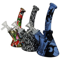 6.5" Silicone Assorted Water Transfer Design Mini Beaker Water Pipe - with 14M Bowl (MSRP $30.00)