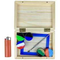 6.25" x 4.5" Wooden Box Silicone Dab Set - SINGLE (MSRP $25.00)