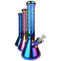 14" Heavy Electro Plated Sand Blasted Luxury Leaf Decal Beaker Water Pipe - with 14M Bowl (MSRP $95.00)