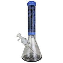 On Point Glass - 14" Etched Design Beaker Water Pipe - Blue Tongue - with 14M Bowl (MSRP $115.00)