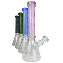 EG - 15" Etched Decal Slyme Leaf Beaker Water Pipe - with 14M Bowl (MSRP $115.00)