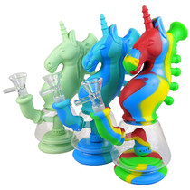 8" Silicone Mixed Color Unicorn Water Pipe - with 14M Bowl & 4mm Banger (MSRP $30.00)