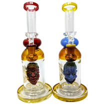 On Point Glass - 11" Assorted Color Trim Spooky Face perc Banger Hanger Water Pipe - with 14M Bowl & 4mm Banger (MSRP $120.00)