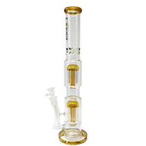 Clover - 19" Double Tree Color Trim & Ring Multi Perc Water Pipe - Golden - with 14M Bowl (MSRP $90.00)