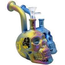 7.5" Electroplated Sand Blasted Sugar Skull Bubbler Water Pipe - with 14M Bowl (MSRP $60.00)