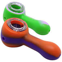 3" Silicone Mixed Color Glass Bowl Spoon Hand Pipe (MSRP $5.00)