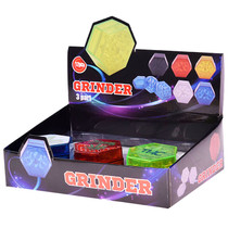 2.1" Acrylic 3-Part Hexagon Grinder - Display of 12 (MSRP $5.00ea)
