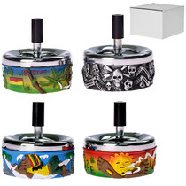3.6" Assorted Design Resin Ash Tray With Push Down Top (MSRP $25.00)