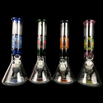14" 7mm Assorted Zigzag Decal Beaker Water Pipe - with 14M Bowl & 4mm Banger (MSRP $60.00)