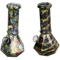 6" Soda Lime Mini Gem Cut GOR Water Pipe - Leaf Print (MSRP $15.00)