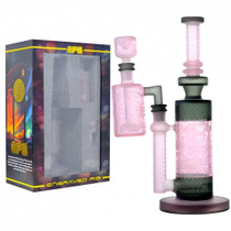 On Point Glass - 10.5" Monkey Business Straight Frosted Water Pipe With Ash Catcher - Pink (MSRP $120.00)
