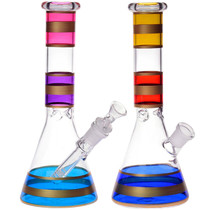 10" Assorted Painted Striped Beaker Water Pipe - with 14M Bowl (MSRP $20.00)
