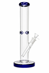 12" 9mm Color Rim and Base Ring Straight Water Pipe - with 14M Bowl & 4mm Banger  (MSRP $65.00)