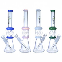 Clover Glass - 13" Triple Donut Beaker Water Pipe - with 14M Bowl (MSRP $60.00)