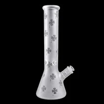 14" Frosted Etched Clover Design Beaker Water Pipe (MSRP $75.00)