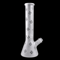 14" Frosted Etched Clover Design Beaker Water Pipe (MSRP $75.00)